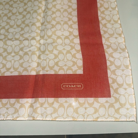 Coach Signature Cotton Scarf ~ Khaki & Red ~ NWT ~ Incl Storage Bag - Picture 4 of 8